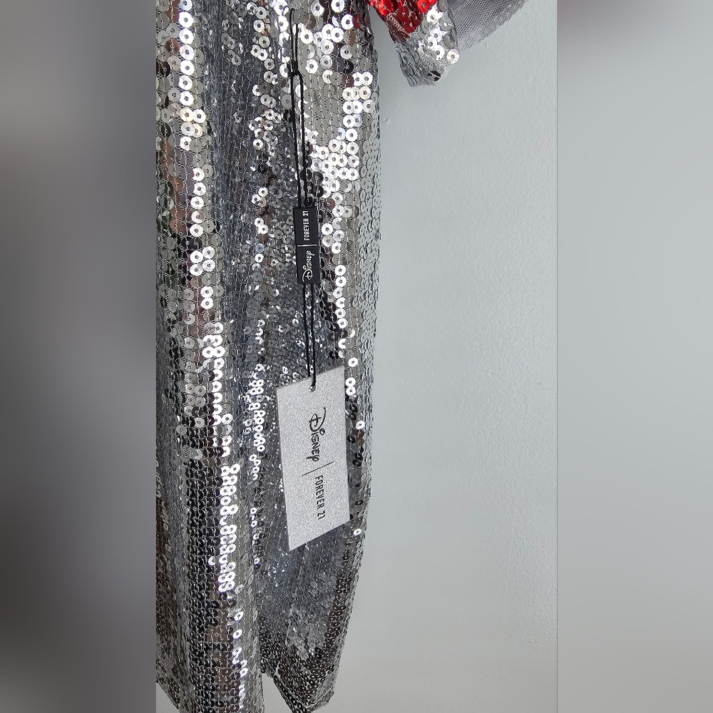 NWT Disney x Forever 21 Silver Sequin Mickey Mouse T-Shirt Mini Dress XL - Picture 4 of 13